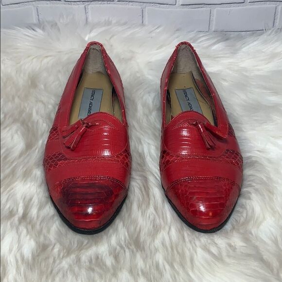 Stacy Adams Red Snakeskin Tassel Loafers Sz 7 - Picture 2 of 9